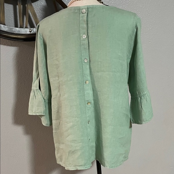 TERZO MILLENNIO 100% LINEN Green Women's Top - Picture 4 of 6